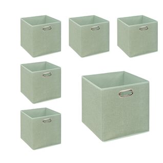 Lot De 6 Boîtes De Rangement Vert Clair Chiné 31 X 31 Cm