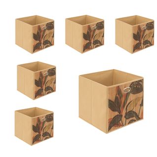 Lot De 6 Boîtes De Rangement Bambou Naturel Motif Coloré 31 X 31 Cm