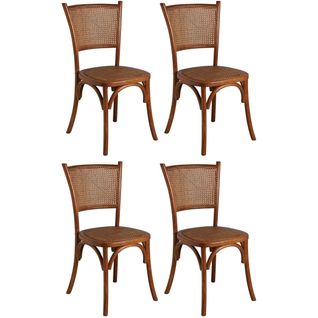 Chaise En Hêtre Et Rotin, Dossier En Cannage Lot De 4
