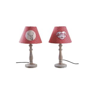 Lampe à Poser En Bois Et Coton Rouge Lot De 2