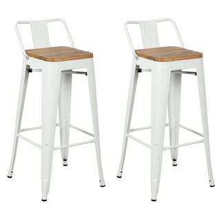 Tabouret De Bar En Métal Laqué Et Bois D'orme Huilé (lot De 2) Blanc