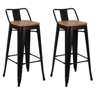 Tabouret De Bar En Métal Laqué Et Bois D'orme Huilé (lot De 2) Noir
