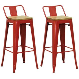 Tabouret De Bar En Métal Laqué Et Bois D'orme Huilé (lot De 2) Rouge