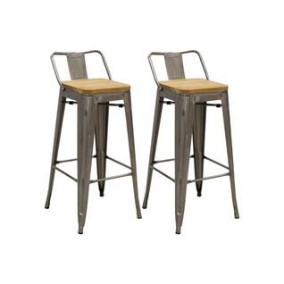 Tabouret De Bar En Métal Laqué Et Bois D'orme Huilé (lot De 2) Acier Brossé