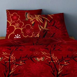 Housse De Couette New Japonisant Bordeaux 140x200 Cm - 100% Coton 57fils/cm²