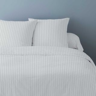 Housses De Couette 260x240 Unies Rayées + 2 Taies Pur Satin De Coton
