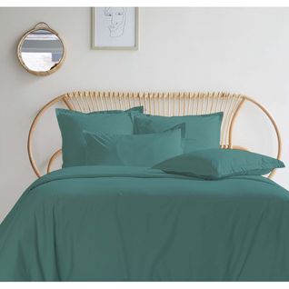 Housse De Couette Céladon 280x240 Cm + 2 Taies 65x65 Cm – 100% Percale 80 Fils - Finition Rabat