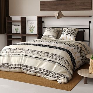 Housse De Couette Boheme Avec Deux Taies D'oreiller Pur Coton