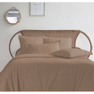 Housse De Couette Taupe 280x240 Cm + 2 Taies 65x65 Cm – 100% Percale 80 Fils - Finition Rabat