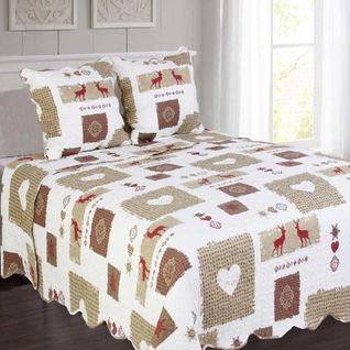 Couvre Lit Megève 260x260 Cm + 2 Taies 65x65 Cm - Boutis Grande Dimension Esprit Chalet Savoyard,