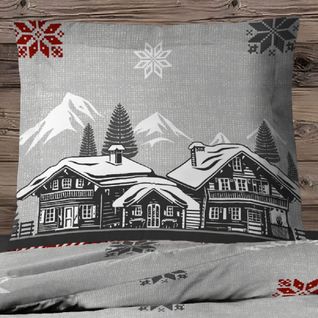 Housse De Couette Chalet + Taie(s) 65x65cm - 100% Coton 57 Fils - Grand Teint, Finition Rabat -