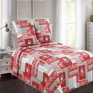 Couvre Lit Montagne Rouge Et Gris 230x250 Cm + 2 Taies 65x65 Cm