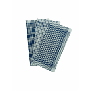 Lot De 12 Mouchoirs 40x40 Cm En Coton - 3 Motifs à Carreaux Bleu Et Blanc, Doux, Réutilisables Et