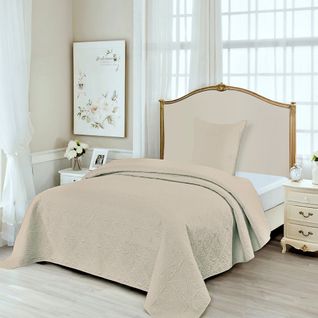 Couvre Lit Matelassé Couleur Unie Lin Avec Taies - Enveloppe 100 % Percale De Coton, Boutis Pour Lit