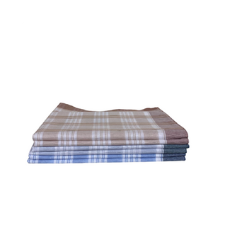 Lot De 6 Mouchoirs De Travail Quadrillés Bleu, Gris Et Orange 50x50 Cm - 100% Coton, Doux,