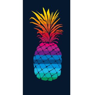 Serviette De Plage XXL Ananas Multicolore Sur Fond Noir 140x180 Cm - Coton Jacquard, Confort Doux Et