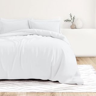 Housse De Couette Blanche 240x220 Cm + Taies Carrées - 100% Percale 80 Fils - Fabriquée En Europe