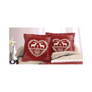 Housse De Couette Coton 240x260 + 2 Taies Chalet Winter Rouge
