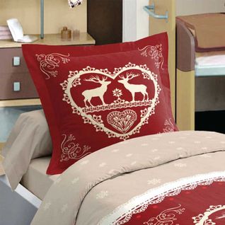 Housse De Couette Coton 140x200 Chalet Winter Rouge + Taie