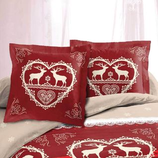 Housse De Couette 240x220 Cm Chalet Winter Rouge + 2 Taies 65x65 Cm – 100% Coton 57 Fils – Finition