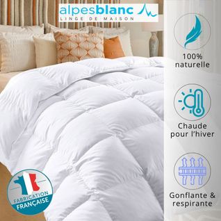 Couette Naturelle En Plume 360g/m² - 140x200 Cm – Fabrication Française – Lavable - Chaude Et