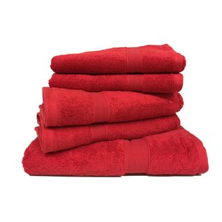 Lot De 5 Serviettes Rouges, Éponge 100 % Coton 600 G/m² - 3 Tailles Adaptées à Tous Usages, Douceur