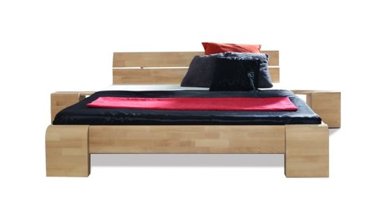 Lit En Bois Massif Haut Design Blanchi - Tokyo 140 X 190 Cm Avec 2 Chevets