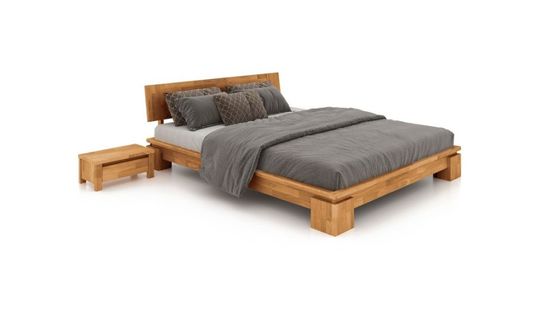 Lit Moderne En Bois Massif Naturel - Vinci Bas 140 X 190 Cm Avec 2 Chevets