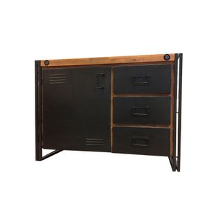 Buffet 110 Cm 1 Porte 3 Tiroirs En Bois D'acacia Et Métal - Workshop