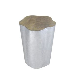 Table D'appoint En Bois De Teck Et Aluminium Argenté - Trunk