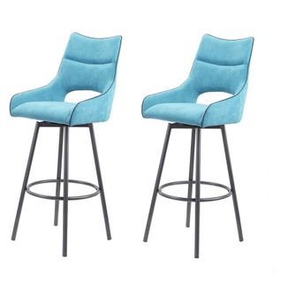 Lot De 2 Chaises Hautes De Bar Tissu Bleu - Roy