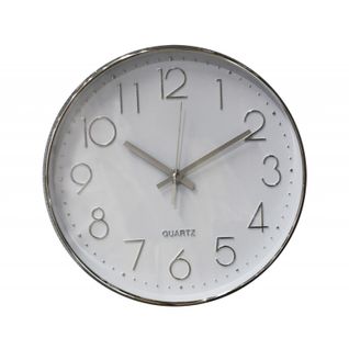 Horloge Murale Ronde 30 Cm Blanc Et Métal Chromé - Clock