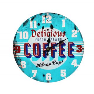 Horloge Murale Ronde 30 Cm Vintage Bistro Bleu - Coffee