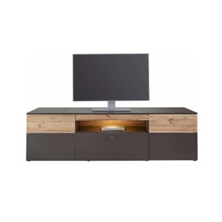 Meuble TV 210 Cm 2 Portes 1 Tiroir Décor Chêne Et Gris - Marbella