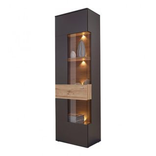 Colonne Vitrine 1 Porte Ouverture Gauche Décor Bois Et Gris - Marbella