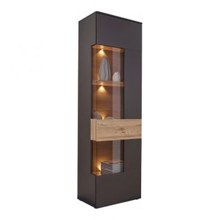 Colonne Vitrine 1 Porte Ouverture Droite Décor Bois Et Gris - Marbella