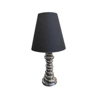 Lampe 76 Cm Galets Argentés Avec Abat-jour Noir - Stone