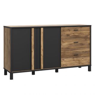 Buffet 155 Cm 2 Portes 3 Tiroirs Décor Bois Noir Pieds Noir - Celia