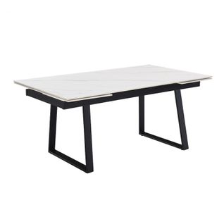Table Extensible 160/240 Cm Céramique Blanc Marbré Pied Luge - Nevada 02