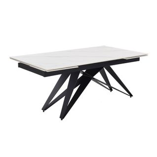 Table Extensible 160/240 Cm Céramique Blanc Marbré Pied Géométrique - Nevada 03