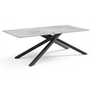 Table Basse 120x60 Cm Céramique Gris Marbré Laqué Pied Torsadé - Dakota 05