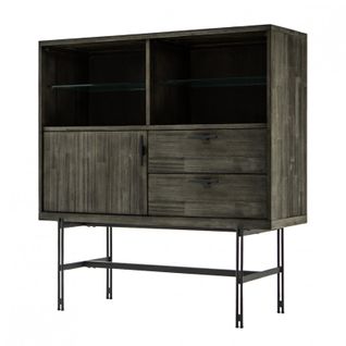 Bahut En Bois D'acacia Massif Cendré Avec Piètement Métal Noir - Kubi