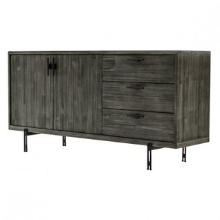Buffet En Bois D'acacia Massif Cendré Avec Piètement Métal Noir - Kubi