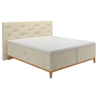 Lit Boxspring 180x200 Cm Tissu Écru 2 Coffres Rangement - Sky