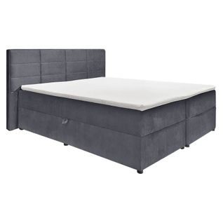 Lit Boxspring 160x200 Velours Gris 2 Coffres Latéraux - Brandon