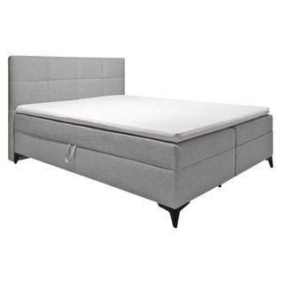 Lit Boxspring 160x200 Cm Tissu Gris 2 Coffres - Aisha