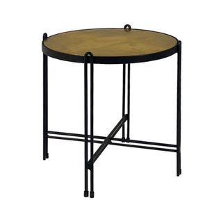 Table D'appoint En Métal Noir Avec Plateau Rond Et Doré - Oro 8806