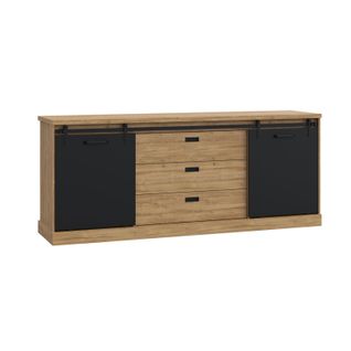 Buffet 214 Cm 2 Portes Coulissantes 3 Tiroirs Décor Chêne Noir - Farm