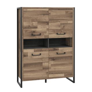 Vaisselier 4 Portes 2 Niches Décor Bois Recyclé Métal Noir - Apache