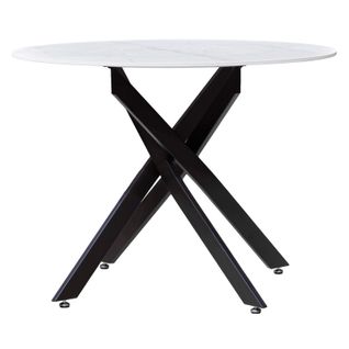 Table D.100 Cm Céramique Blanc Marbré Laqué Et Pieds En Métal - Roder